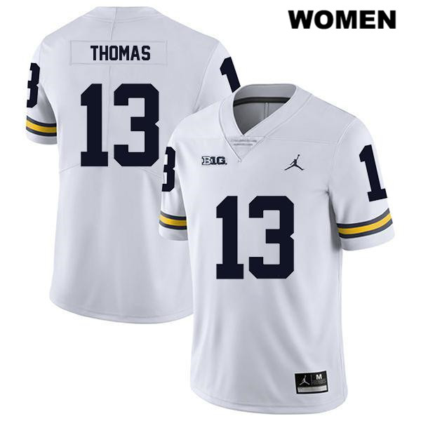 Women's NCAA Michigan Wolverines Charles Thomas #13 White Jordan Brand Authentic Stitched Legend Football College Jersey QS25P24GN